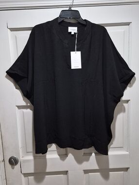 Andrée by Unit Black Satin Blouse Plus 3X Flowy Oversized Top NWT